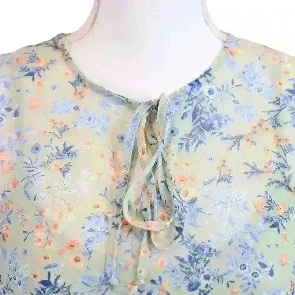 Gypsies & Moondust Green Floral Midi Dress Elastic Waist Cap Sleeve Size Medium - Picture 2 of 7